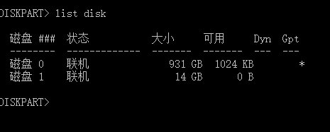 输入 list disk
